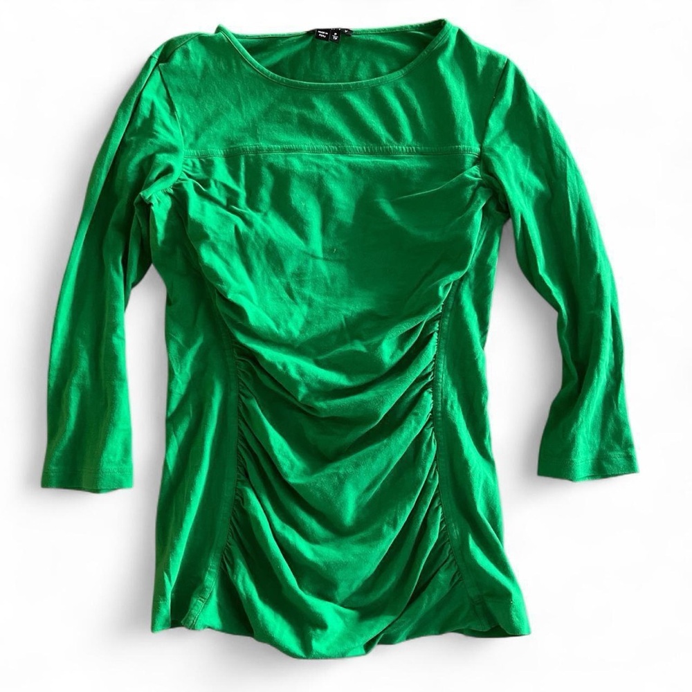 Theory Vibrant Green Ruched Blouse